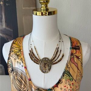 Incredible Vintage Bronze Statement Chocker Beaded Necklace